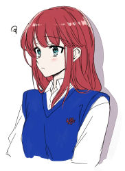 Rule 34 | 1girl, blush, long hair, red hair, simple background, solo, takeuchi aya, white background