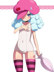 Rule 34 | 10s, 1girl, bad id, bad pixiv id, blue eyes, blue hair, blush, breasts, happinesscharge precure!, hat, hosshiwa, long hair, looking at viewer, matching hair/eyes, mogiki hayami, one-piece swimsuit, open mouth, pink hat, precure, school swimsuit, small breasts, solo, sweatdrop, swimsuit, white one-piece swimsuit, white school swimsuit