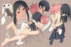 Rule 34 | 2girls, absurdres, akemi homura, ass, bad id, bad pixiv id, barefoot, black hair, black pantyhose, bow, clothes pull, feet, french kiss, hair bow, hairband, highres, kaname madoka, kiss, kochiruga, kyubey, leg lock, unworn legwear, mahou shoujo madoka magica, mahou shoujo madoka magica (anime), multiple girls, off shoulder, panties, panties around toe, unworn panties, panty pull, pantyhose, pantyhose pull, pillow, pink hair, sequential, skirt, stepped on, thighhighs, thighhighs pull, twintails, underwear, undressing, undressing another, white thighhighs, yuri