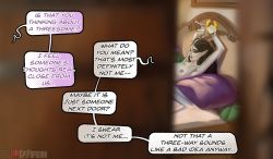 Rule 34 | 1girl, absurdres, bed, bed sheet, breasts, comic, cptpopcorn, critical role, dungeons & dragons, dungeons &amp; dragons, english text, highres, implied sex, indoors, long hair, medium breasts, multiple girls, nipples, nude, original, pointy ears, smile, speech bubble, watermark