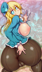 Rule 34 | 10s, 1girl, all fours, anus, ass, atago (kancolle), beret, blonde hair, blue eyes, breasts, breasts out, cleft of venus, female focus, hat, highres, huge ass, huge breasts, kantai collection, long hair, looking back, military, military uniform, nipples, no bra, no panties, no pants, pantyhose, pussy, smile, solo, uncensored, uniform, xiaoking
