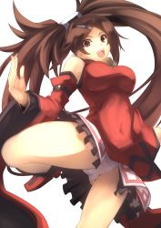 Rule 34 | 1girl, bare shoulders, blush, boots, breasts, brown eyes, brown hair, china dress, chinese clothes, detached sleeves, dress, guilty gear, guilty gear xrd, hair ornament, hairclip, highres, hijiki meshi, kuradoberi jam, large breasts, long hair, open mouth, panties, skirt, smile, solo, underwear, very long hair