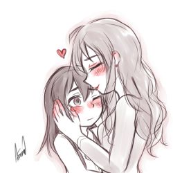 Rule 34 | 2girls, age difference, aosora (mizore), blush, child, closed eyes, hand on another&#039;s cheek, hand on another&#039;s face, heart, hiro-chan (aosora), incest, long hair, multiple girls, nail polish, one eye closed, onee-loli, original, red nails, siblings, sisters, yuri