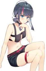 Rule 34 | 1girl, absurdres, bad id, bad pixiv id, belt, belt buckle, bikini, bikini top only, black bikini, black choker, black hair, black shorts, blue eyes, blunt bangs, blush, breasts, buckle, chip le cree, choker, closed mouth, fate/grand order, fate/requiem, fate (series), highres, looking at viewer, low twintails, multicolored hair, navel, pink hair, pout, red belt, short hair, short shorts, shorts, sitting, small breasts, solo, stomach, streaked hair, swimsuit, thighs, twintails, two-tone hair, utsumi erice, utsumi erice (swimsuit avenger), utsumi erice (swimsuit avenger) (first ascension)