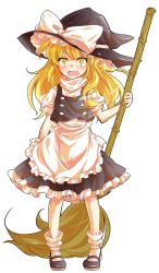Rule 34 | 1girl, alphes (style), apron, black dress, blonde hair, blush, bow, braid, broom, dairi, dress, full body, hat, hat bow, kirisame marisa, long hair, looking at viewer, open mouth, parody, puffy sleeves, shirt, short sleeves, single braid, solo, style parody, touhou, transparent background, turtleneck, waist apron, wavy mouth, wide-eyed, witch hat, yellow eyes