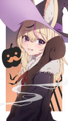 Rule 34 | 1girl, absurdres, akashi (4kc 27), animal ear fluff, animal ears, black hair, black hat, blonde hair, fox ears, fox girl, hat, highres, holding, holding staff, hololive, long hair, looking at viewer, multicolored hair, omaru polka, pink hair, purple eyes, smile, solo, staff, streaked hair, virtual youtuber, witch, witch hat