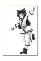 Rule 34 | 1girl, absurdres, ainu clothes, black hair, breasts, fingerless gloves, gloves, hair ribbon, highres, legs, long hair, monochrome, nakoruru, pants, ribbon, samurai spirits, small breasts, smile, snk, solo, the king of fighters, thighs