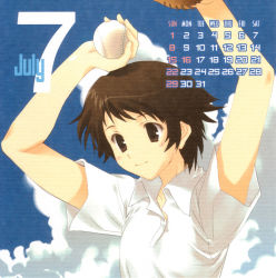 Rule 34 | 00s, 2007, baseball, brown eyes, brown hair, calendar, konno makoto, mitsumi misato, solo, toki wo kakeru shoujo