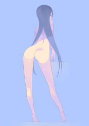 Rule 34 | 1girl, akemi homura, ass, bent over, black hair, highres, long hair, looking back, mahou shoujo madoka magica, nakamura (marakimi), nude, simple background, solo, standing
