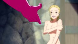 Rule 34 | 1boy, 1girl, animated, bellett, blonde hair, blush, blush stickers, covering privates, covering breasts, gender transformation, genderswap, genderswap (mtf), impel down, one piece, tagme, video