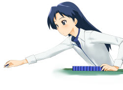 Rule 34 | 00s, 1girl, a1 (initial-g), board game, flat chest, highres, holding, holding mahjong tile, idolmaster, idolmaster (classic), kisaragi chihaya, mahjong, mahjong tile, playing games, solo