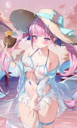 Rule 34 | 1girl, absurdres, bikini, blue hair, blunt bangs, blush, breasts, female focus, frilled bikini, frills, highres, hololive, houkisei, huge filesize, long hair, long image, looking at viewer, medium breasts, minato aqua, multicolored hair, nipples, off shoulder, outdoors, pink hair, pubic hair, see-through, sidelocks, solo, standing, swimsuit, tall image, thigh gap, twintails, two-tone hair, virtual youtuber, wet, white bikini
