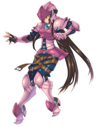 Rule 34 | 1girl, armor, belt, boots, brown eyes, fingerless gloves, full body, gloves, helmet, knee boots, long hair, official art, pink armor, pink footwear, purple hair, sasaki tomomi, sentinel (wild arms xf), solo, white background, wild arms, wild arms xf