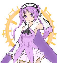 Rule 34 | 1girl, alternate color, arm up, ascot, atsumisu, bad id, bad pixiv id, black ascot, breasts, closed mouth, commentary request, cosplay, detached sleeves, elbow gloves, euryale (fate), fate/grand order, fate (series), frilled hairband, frills, gloves, hairband, halo, head tilt, highres, illyasviel von einzbern, long hair, long sleeves, looking at viewer, pleated skirt, prisma illya, prisma illya (cosplay), purple eyes, purple hair, purple shirt, ribbon-trimmed hairband, ribbon trim, shirt, simple background, skirt, sleeveless, sleeveless shirt, small breasts, smile, solo, very long hair, white background, white gloves, white hairband, white skirt