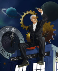 Rule 34 | clock, doctor who, eyebrows, gears, highres, male focus, solo, sonic screwdriver, tardis, the doctor, twelfth doctor