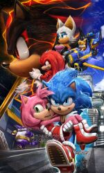 Rule 34 | 2girls, 5boys, amy rose, artist name, belt, big the cat, blue eyes, blue sky, boots, breasts, carrying, closed mouth, dated, dress, electricity, furry, furry female, furry male, gloves, green eyes, highres, knuckles the echidna, looking afar, mecha, medium breasts, motor vehicle, multiple boys, multiple girls, open mouth, princess carry, purple eyes, red dress, red eyes, robot, rouge the bat, running, serious, shadow the hedgehog, shoes, sky, small breasts, smile, snartles, sonic (live action), sonic (series), sonic adventure 2, sonic the hedgehog, sonic the hedgehog (film), space, tails (sonic), truck, white gloves