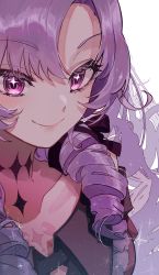 1girl absurdres black_ribbon closed_mouth collarbone drill_hair hair_between_eyes hair_ribbon highres hyakumantenbara_salome hyakumantenbara_salome_(1st_costume) kika long_hair nijisanji purple_hair red_eyes ribbon smile solo upper_body virtual_youtuber