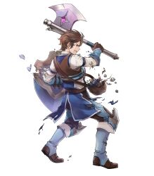 Rule 34 | 1boy, aged down, axe, brown eyes, brown gloves, brown hair, clenched teeth, damaged, fire emblem, fire emblem awakening, fire emblem heroes, frederick (child) (fire emblem), frederick (fire emblem), gloves, highres, holding, holding axe, nintendo, non-web source, pebble, pouch, shield, short hair, solo, tagme, teeth, torn clothes