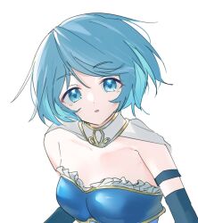 Rule 34 | 1girl, armor, blue eyes, blue hair, breastplate, cape, commentary, highres, looking at viewer, magical girl, mahou shoujo madoka magica, mahou shoujo madoka magica (anime), miki sayaka, miki sayaka (magical girl), open mouth, short hair, simple background, solo, straight-on, upper body, watanuki uchiha, white background, white cape