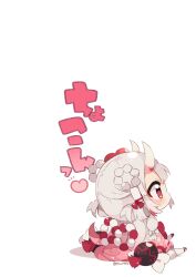 Rule 34 | 1girl, braid, braided hair rings, chibi, commentary request, flower, gradient hair, grey hair, hair flower, hair ornament, hair rings, highres, hololive, horns, looking away, multicolored hair, muuran, nakiri ayame, nakiri ayame (shrine maiden), negative space, oni, profile, red eyes, red flower, red hair, shadow, simple background, sitting, skin-covered horns, solo, thighhighs, translation request, twin braids, twitter username, virtual youtuber, white background, white thighhighs