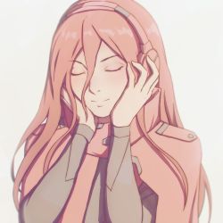 Rule 34 | 1girl, closed mouth, commentary, english commentary, harmony (itou keikaku), headphones, kirie tuan, listening to music, long hair, miura-n315, red hair, simple background, solo, white background