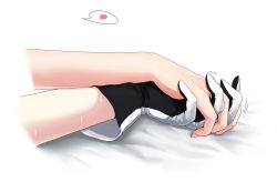 Rule 34 | 2girls, bed sheet, black gloves, close-up, female admiral (kancolle), gloves, hand focus, heart, holding hands, interlocked fingers, kantai collection, multicolored clothes, multicolored gloves, multiple girls, richelieu (kancolle), simple background, spoken heart, sweat, white background, white gloves, yakuto007, yuri