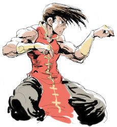 Rule 34 | 1boy, baggy pants, capcom, chinese clothes, cropped legs, fighting stance, male focus, matsuda (matsukichi), muscular, oekaki, pants, solo, street fighter, street fighter iii (series), yang lee