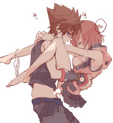 Rule 34 | 1boy, 1girl, arms around neck, barefoot, breasts, breasts out, censored, closed eyes, clothed sex, cum, cum in pussy, cumdrip, heart, hetero, kairi (kingdom hearts), kingdom hearts, kingdom hearts iii, leg wrap, looking at another, medium breasts, nipples, cum overflow, panties, panties around leg, penis, ramochi (auti), sex, short hair, sleeveless, sora (kingdom hearts), spiked hair, spoken heart, suspended congress, tank top, underwear