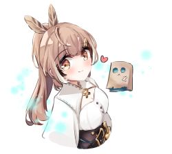 Rule 34 | 1girl, :&lt;, ahoge, bandaid, bandaid on face, belt, breasts, brown hair, cleavage, closed mouth, commentary request, feather hair ornament, feathers, floating, floating object, friend (nanashi mumei), hair ornament, heart, hololive, hololive english, knife, likameri025, looking at viewer, nanashi mumei, owl girl, shrug (clothing), simple background, smile, solo, sparkle, transparent background, upper body, virtual youtuber, yellow eyes