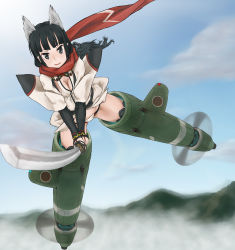Rule 34 | 1girl, anabuki tomoko, animal ears, black hair, bottomless, cameltoe, flying, no pants, panties, scharfschutze, solo, strike witches, strike witches: suomus misfits squadron, sword, tail, underwear, weapon, world witches series