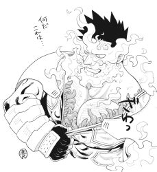 Rule 34 | 1boy, bara, boku no hero academia, bulge, chest hair, clothes pull, cropped torso, endeavor (boku no hero academia), facial hair, greyscale, large pectorals, male focus, mature male, monochrome, muscular, muscular male, pectorals, scar, scar across eye, scar on face, sekijaku, shirt pull, short hair, sideburns, solo, spiked hair, stubble, sweat, tentacles, tentacles on male, tentacles under clothes, thick thighs, thighs, translation request