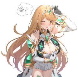 1girl absurdres blonde_hair breasts cleavage highres large_breasts long_hair mythra_(xenoblade) nixo_(gugunico) solo very_long_hair xenoblade_chronicles_(series) xenoblade_chronicles_2 yellow_eyes