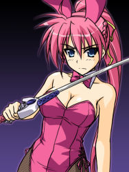 Rule 34 | 00s, 1girl, animal ears, blue eyes, breasts, cleavage, fake animal ears, fishnet pantyhose, fishnets, laevatein (nanoha), large breasts, leotard, long hair, lyrical nanoha, mahou shoujo lyrical nanoha, mahou shoujo lyrical nanoha a&#039;s, masakichi (crossroad), pantyhose, pink hair, playboy bunny, ponytail, rabbit ears, signum, solo, sword, weapon
