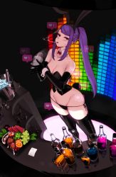 Rule 34 | 1girl, absurdres, alternate costume, bad id, bad pixiv id, bare shoulders, collarbone, corset, deliciousmeatart, detached collar, elbow gloves, gloves, groin, highres, jill stingray, long hair, lowleg, lowleg panties, panties, purple hair, side-tie panties, skindentation, solo, thighhighs, twintails, underwear, va-11 hall-a, very long hair, wrist cuffs
