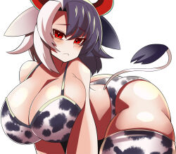 Rule 34 | animal print, bikini, breasts, cow girl, cow print, gero zoukin, huge breasts, red eyes, simple background, solo, swimsuit, touhou, white background