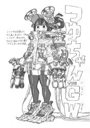 Rule 34 | 1girl, :&gt;, absurdres, arms at sides, asui tsuyu, badge, baseball cap, bodysuit, bodysuit under clothes, boku no hero academia, boots, buttons, cable, clothing request, commentary request, container, cross-laced footwear, flippers, full body, gauge, graphite (medium), greyscale, hat, high collar, highres, horikoshi kouhei, looking ahead, looking away, mechanical gloves, monochrome, no pupils, object request, official alternate costume, official alternate hairstyle, pocket, science fiction, semi-transparent, shade, short hair, sidelocks, simple background, single hair ring, solo, standing, sticker, tank (container), text focus, thigh boots, traditional media, transparent raincoat, tube, updo, valve, white background