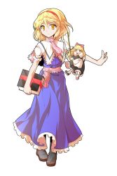 Rule 34 | 1girl, alice margatroid, alphes (style), bare arms, black footwear, blonde hair, blue dress, book, boots, capelet, closed mouth, dairi, doll, dress, eyebrows, frilled dress, frilled sleeves, frills, full body, hair between eyes, hairband, highres, holding, holding book, jewelry, parody, puffy short sleeves, puffy sleeves, red hairband, ring, shanghai doll, short hair, short sleeves, smile, solo, standing, style parody, touhou, transparent background, white capelet, yellow eyes