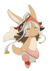Rule 34 | 1other, absurdres, blush, brown eyes, closed mouth, ears through headwear, fake horns, full body, furry, helmet, highres, horned helmet, horns, kawasemi27, looking at viewer, made in abyss, nanachi (made in abyss), short hair, simple background, solo, standing, topless, whiskers, white background, white hair