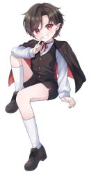 Rule 34 | 1boy, child, full body, highres, kneehighs, legs, long sleeves, looking at viewer, male focus, original, pointy ears, red eyes, shi no1028, shirt, simple background, socks, solo, white background