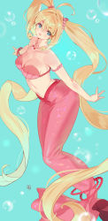 Rule 34 | 1girl, ahoge, blonde hair, blue eyes, breasts, cellphone, collarbone, fins, fish tail, highres, jewelry, long hair, looking at viewer, medium breasts, mermaid, mermaid melody pichi pichi pitch, monster girl, nanami lucia, necklace, phone, shell, shell bikini, shell necklace, solo, tail, twintails, underwater, yd (orange maru)