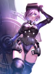 Rule 34 | 1girl, armor, fate/grand order, fate (series), gyoza (pi512126), highres, hip armor, holding, holding shield, looking at viewer, mash kyrielight, mash kyrielight (ortenaus), one eye covered, pink hair, purple eyes, shield, short hair, simple background, solo, upper body, white background, wide hips