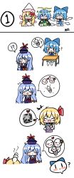 Rule 34 | !?, +++, 5girls, absurdres, anger vein, antennae, aqua hair, bad id, bad pixiv id, blonde hair, blue bow, blue dress, blue hair, blue headwear, blush stickers, bomb item (touhou), bow, butterfly wings, capelet, chair, chaleu, cirno, closed eyes, desk, detached wings, dress, eternity larva, fairy, flying sweatdrops, green dress, hair between eyes, hair bow, hair ribbon, hat, heart, highres, ice, ice wings, insect wings, kamishirasawa keine, leaf, leaf on head, lily white, long hair, long sleeves, multicolored clothes, multicolored dress, multiple girls, open mouth, puffy short sleeves, puffy sleeves, red ribbon, ribbon, rumia, school chair, school desk, short hair, short sleeves, signature, simple background, smile, tokin hat, touhou, white background, white capelet, white dress, white headwear, wings