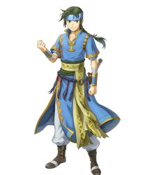 Rule 34 | 1boy, bandages, belt, braid, clenched hands, closed mouth, collarbone, fire emblem, fire emblem: the blazing blade, fire emblem heroes, full body, gold trim, green eyes, green hair, guy (fire emblem), hand up, headband, highres, indesign, long hair, looking at viewer, male focus, nintendo, non-web source, noots, official art, pants, pelvic curtain, short sleeves, single braid, smile, solo, standing, sword, transparent background, weapon