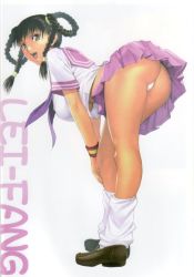Rule 34 | 1girl, ass, bent over, black hair, blouse, braid, breasts, brown eyes, dead or alive, full body, homare (fool&#039;s art), large breasts, legs, lei fang, loafers, looking back, loose socks, open mouth, panties, pantyshot, pink skirt, pleated skirt, sailor, school uniform, serafuku, shirt, shoes, simple background, skirt, socks, solo, standing, tecmo, twin braids, underboob, underwear, upskirt, wristband