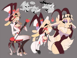 alastor_(hazbin_hotel) azulbun breasts charlie_morningstar couple demon demon_boy demon_girl demon_horns dress furry furry_female furry_male hazbin_hotel horns husband_and_wife large_breasts lilith_(hazbin_hotel) long_hair lucifer_morningstar_(hazbin_hotel) vaggie very_long_hair