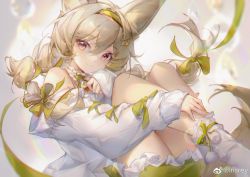 Rule 34 | 1girl, animal ear fluff, animal ears, arknights, artist name, bare shoulders, beanstalk (arknights), beanstalk (gift uncompleted) (arknights), bell, bow, closed mouth, detached sleeves, frilled shorts, frills, green bow, green hairband, green shorts, hair between eyes, hair bow, hair ornament, hairband, hairclip, irisrey, legs up, lens flare, long sleeves, looking at viewer, neck bell, neck garter, no shoes, official alternate costume, pom pom (clothes), red eyes, shorts, sitting, sleeves past wrists, smile, socks, solo, star (symbol), star hair ornament, sweater, weibo watermark, white socks, white sweater