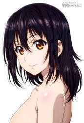Rule 34 | 10s, 1girl, absurdres, black hair, blush, body blush, breasts, brown eyes, collarbone, furukawa hideki, hair between eyes, highres, himeragi yukina, looking at viewer, magazine scan, medium breasts, medium hair, megami magazine, nude, official art, out-of-frame censoring, parted lips, pink lips, scan, simple background, smile, solo, strike the blood, white background