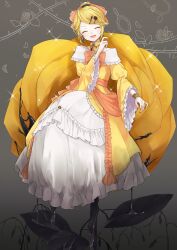 Rule 34 | 1girl, absurdres, aku no musume (vocaloid), blonde hair, blush, bow, bracelet, closed eyes, dangle earrings, detached collar, dress, dress bow, dripping, earrings, evillious nendaiki, flower, flower brooch, frilled dress, frills, gown, hair bow, hair ornament, hairclip, highres, jewelry, kagamine rin, leaf, long sleeves, mirror, nagitofuu, necklace, open mouth, parted bangs, pendant, petals, plant, ponytail, riliane lucifen d&#039;autriche, rose, sash, short hair, sitting, smile, solo, sparkle, thorns, vines, vocaloid, wide sleeves