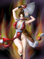 Rule 34 | 1girl, breasts, fatal fury, highres, large breasts, looking at viewer, ponytail, shiranui mai, solo