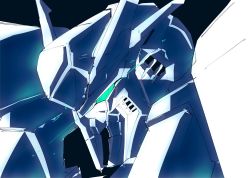 Rule 34 | black background, from side, green eyes, gundam, gundam hathaway&#039;s flash, highres, kuroiwa cookie, looking down, mecha, mobile suit, monochrome, no humans, robot, science fiction, solo, spot color, upper body, v-fin, xi gundam